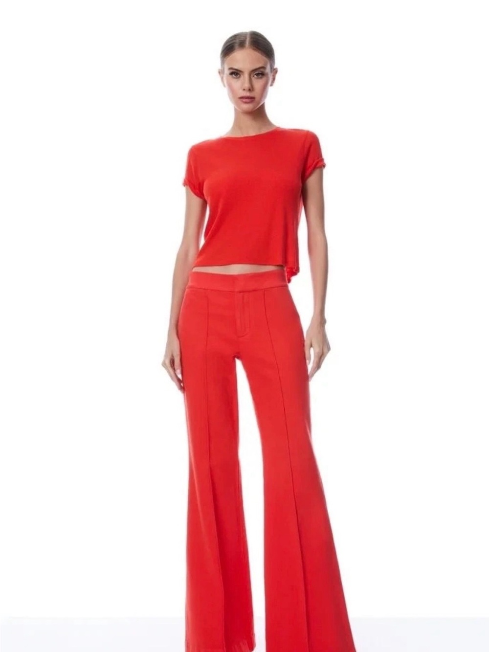 Alice + Olivia Bright Red Flared Ponte Jeans